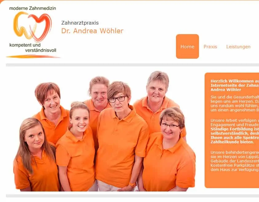 Die Startseite des neuen Webauftritts der Zahnarztpraxis von Dr. Andrea Wöhler.