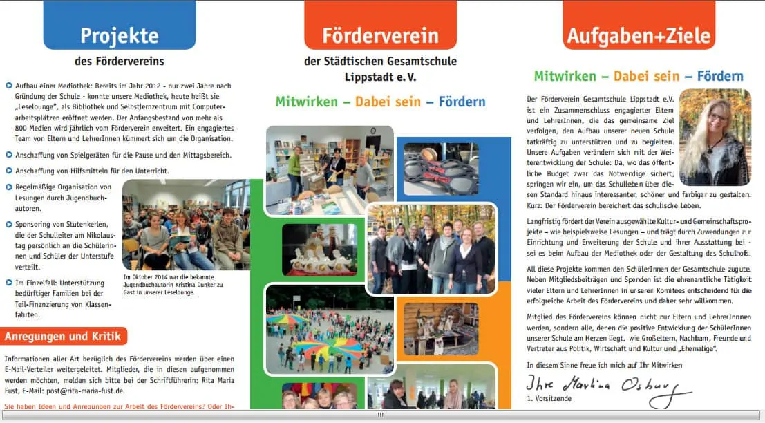 Schickes Design, informative Texte: Der neue Folder des Fördervereins der Gesamtschule Lippstadt.