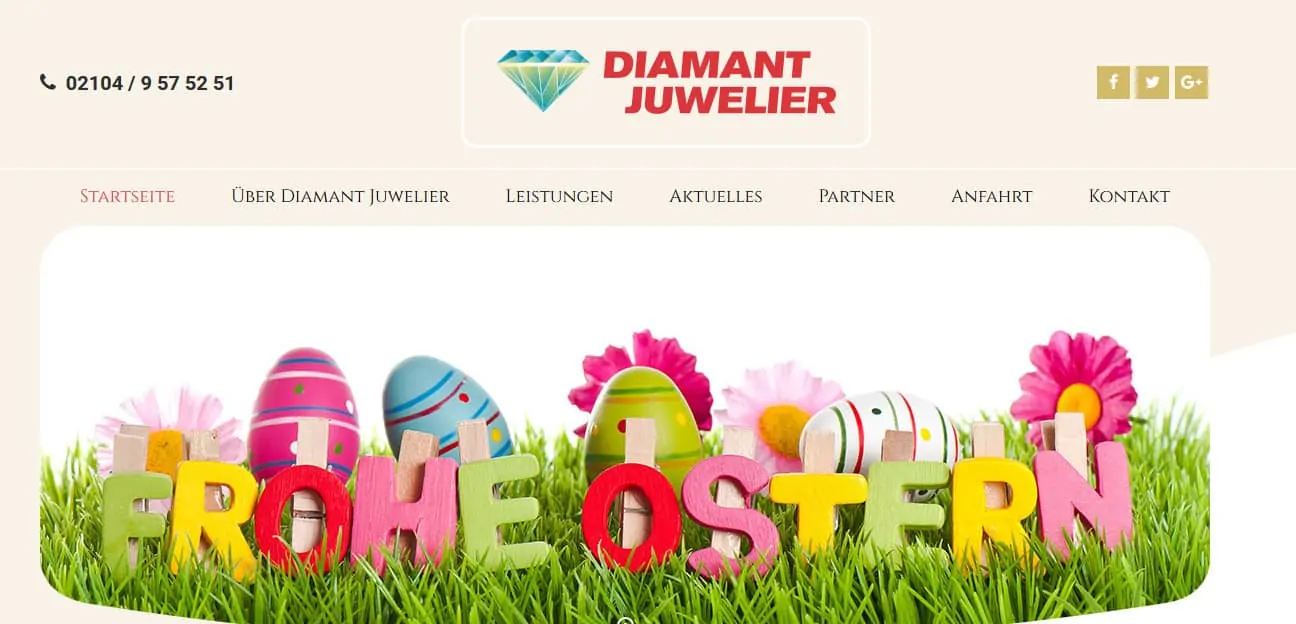 Webseite von Diamant Juwelier in Mettmann