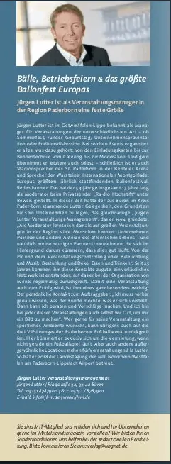 Mittelstandsmagazin 1 - 2019, S. 33. Advertorial Jürgen Lutter/Veranstaltungsmanagement
